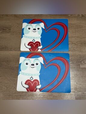 Cute Dog Heart Placemat Set - Blue & Red